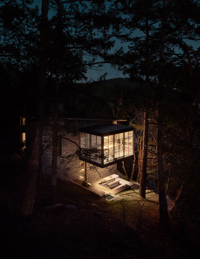 Потрясающий современный дом на холме у озера в США дерево